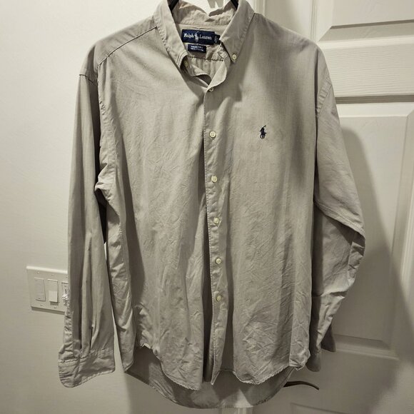 Ralph Lauren Long Sleeve Grey Botton Down Shirt Marlowe Cotton Medium - Picture 1 of 9